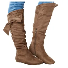 Г., элегантные женские сапоги с бантом обувь на плоской подошве коричневые зимние сапоги до колена со складками Осенняя женская обувь,# N