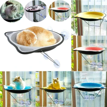 

Cute Pet Hanging Beds Cat Sunny Window Seat Mount Pet Cat Hammock Cat Pet Bed Shelf Seat Beds 4 powerful sucker random color