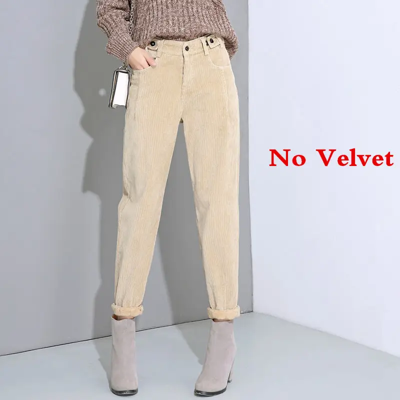 Новые женские вельветовые шаровары осенние штаны с высокой талией длинные бархатные брюки свободные черные брюки женские зимние спортивные брюки C5803 - Цвет: beige no velvet