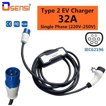 

OSENSI Type 2 Portable EV Charging 32A Schuko Plug IEC 62196-2 Electric Vehicle Car Charger EVSE Single Phase 220V-250V 5M Cable