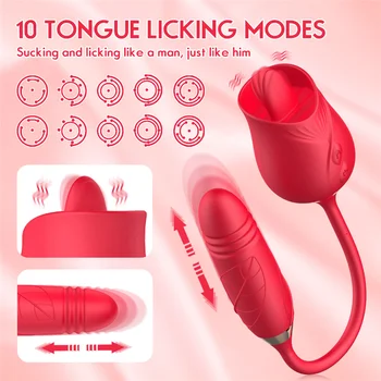 Rose Vibrator Toy Vibrating Tongue for Clitoris Thrusting Sucking Double Head Penetration Vibrators Sex Toys for Women Clitoral 2