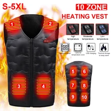 

10 Zones Heated Vest Dual Control Electric Thermal Heating Vest Unisex Winter V-Neck Sleeveless Jacket Black S- 5XL New Durable