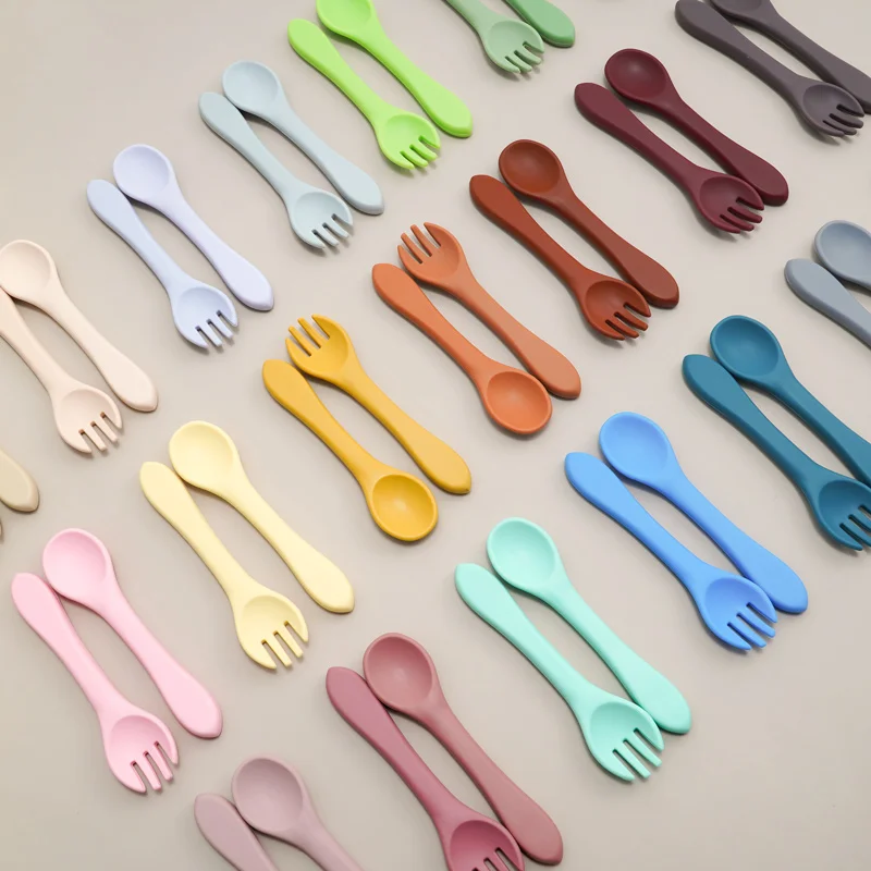 BPA Free Soft Silicone Spoon Fork Baby Feeding Solid Food Spoon Toddlers Infant Accessories Dishes Tableware For Children 6
