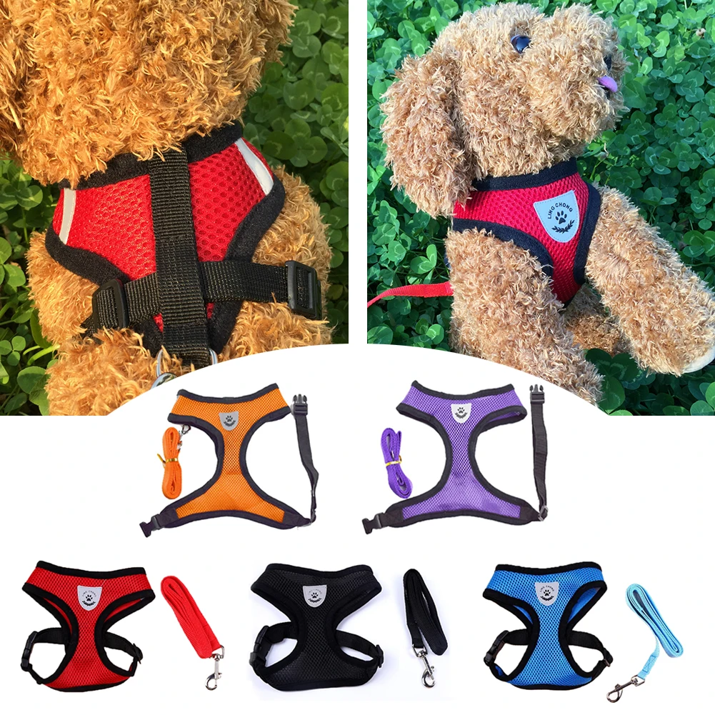 

Breathable Mesh Small Dog Pet Harness And Leash Set Puppy Cat Vest Harness Collar For Chihuahua Pug Bulldog Pet Traction