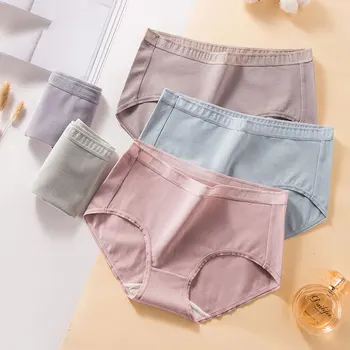 

Lady Thin Breathable Mid Waist Underwear Girl Antimicrobial Triangular Lace Lifting Buttocks Seamless Lady Cotton Underwear