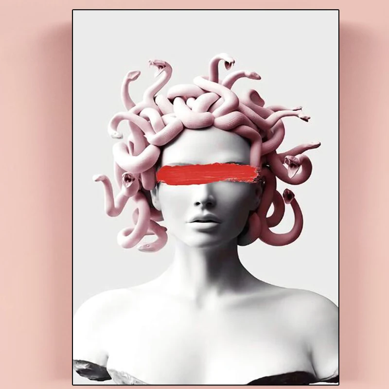 Скульптура Medusa забавная статуя Горгоны Картина на холсте Настенная картина для