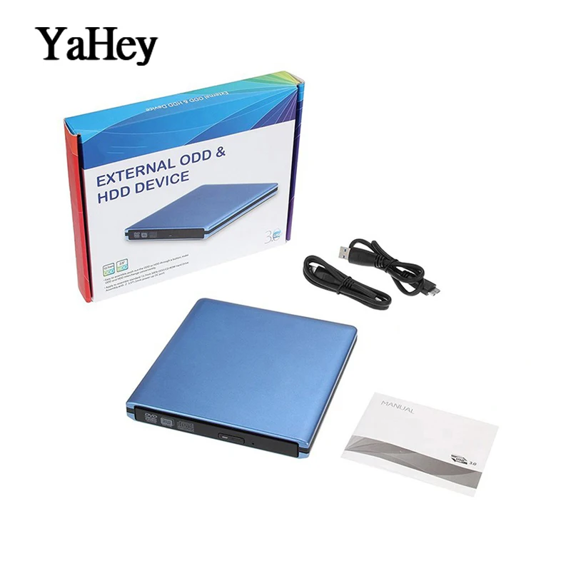 blue drive Внешний USB 3,0 DVD/CD RW горелки Привод совместим с ноутбуком Настольный ПК Windows Linux OS Apple Mac портативный VCD DVD CD плеер - Цвет: blue drive
