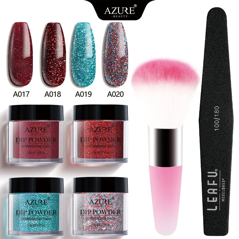 Azure beauty, 6 шт./лот, блестящая пудра для ногтей, набор, натуральная сухая голографическая система Dip, пудра, пигмент, пудра для ногтей, набор кистей - Цвет: 5