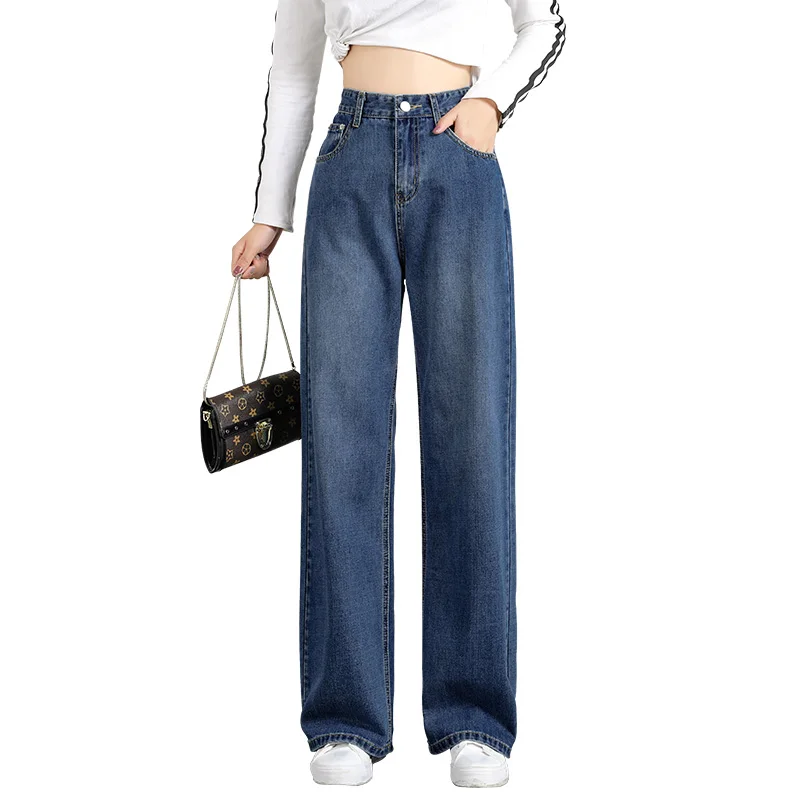 

Women Wide Leg Loose Denim Blue Jeans Pant 2019 Female Long Trousers High Waist Female Pants Mom Jeans Korean Style