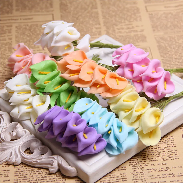 

144pcs PE Calla Lily Artificial Flower Bouquet Multicolor Rose Wedding Party Flower Decoration Scrapbooking Fake Flowers