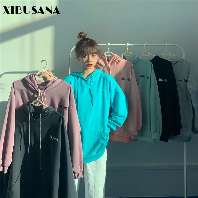 XIBUSANA 2020 Winter New Polyester Letter Hoodies for Women Casual Long Aleeve Pullovers Loose Harajuku Sweatshirt Pocket Female | Женская