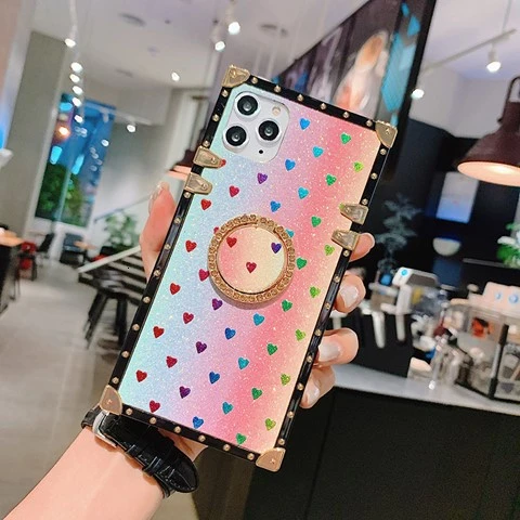 Colorful Роскошный чехол для iPhone 11 Pro Max XS MAX XR 6S 7 8 Plus, блестящий чехол для телефона 360 Вращающийся держатель с кольцом - Цвет: Colorful