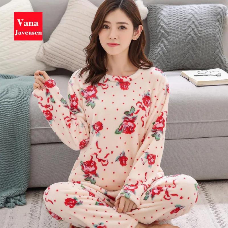 Style12 Vana Javeasen фланелевые женские пижамные комплекты большого размера с круглым вырезом Женская ночная рубашка с длинным рукавом женская домашняя пижама gecelik пижамы - Цвет: Style12