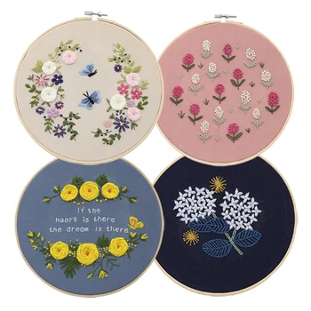 

DIY Embroidery Kit with Hoop Flower Plant Pattern Cross Stitch Set Handwork Needlework for Beginner Handmade Sewing Craft