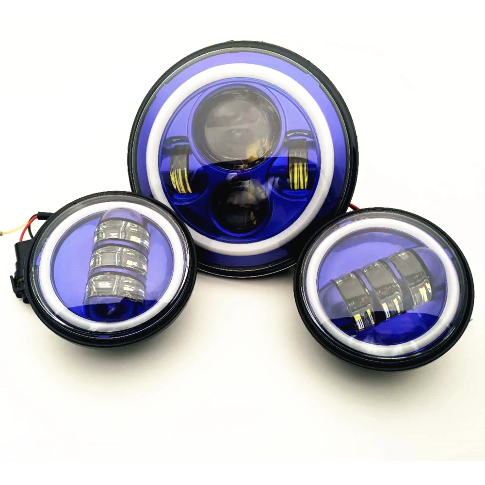 Red Blue Halo 7inch Headlight With 2pcs Led 4.5&quot Passing Auxiilary Fog Light Set Refit Motorcycle Accessories |