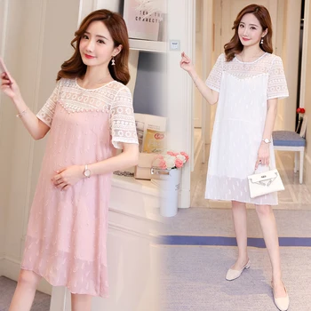 

8613# Jacquard Patchwork Lace Beading Maternity Dress Summer Fashion Sweet Clothes for Pregnant Women Pregnancy Loose Clothing