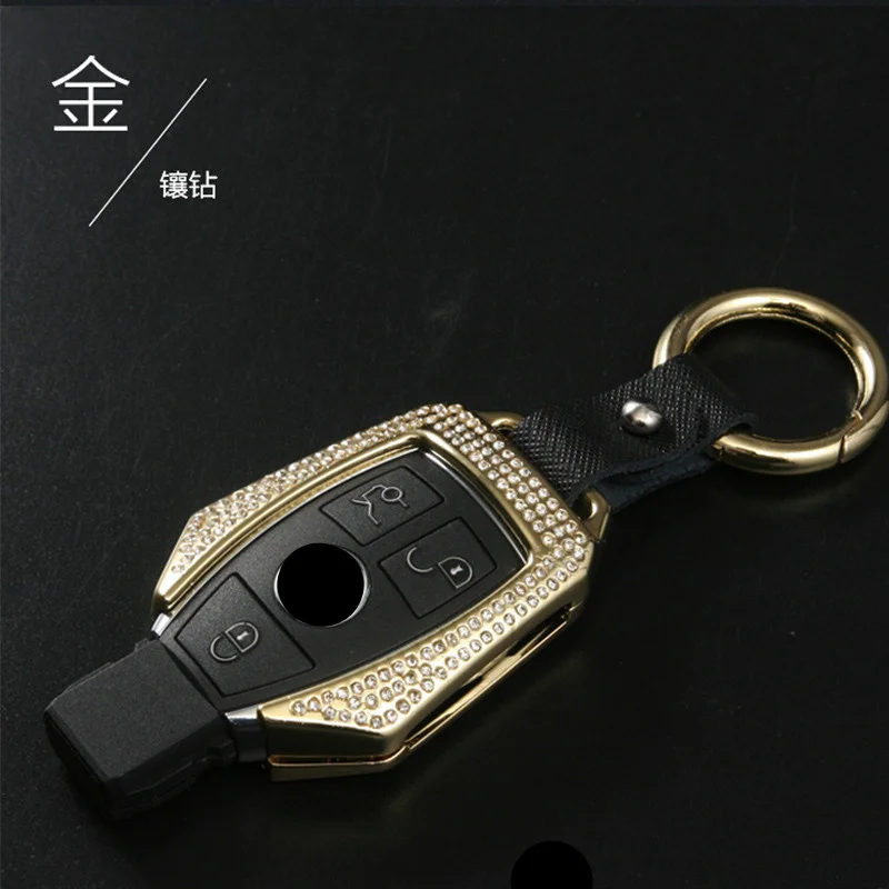 Цинковый сплав с бриллиантом автомобильный чехол для ключей с дистанционным управлением брелок для ключей для Mercedes Benz C E Класс 2 3 кнопки