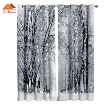 

Forest Snow Winter Scenery Scenery Window Curtains Living Room Outdoor Fabric Drapes Curtain Home Decor
