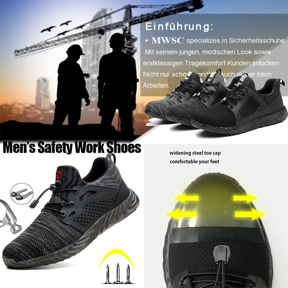 Men's Hiking Steel Toe Work Safety Shoes Puncture Proof Breathable lightweight male Shoes Outdoor Workers Sneakers D20
