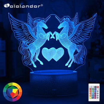 

Newest 3W Remote Or Touch Control 3D LED Night Light Unicorn Shaped Table Desk Lamp Xmas Home Decoration Lovely Gifts For Kids