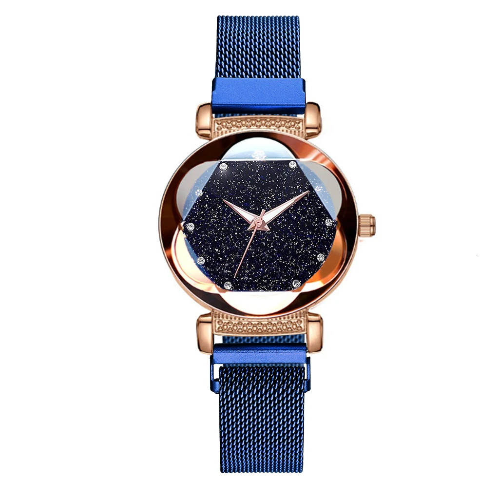 Женские модные часы с магнитной пряжкой, звездное небо, роскошный подарок, кварцевые часы Relogio Feminino, Прямая поставка - Цвет: blue
