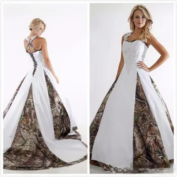 

Vintage Lace Stain Country Camo Bridal Wedding Gowns 2020 Style Criss Crop Custom Make Plus Size Camo Wedding Dresses