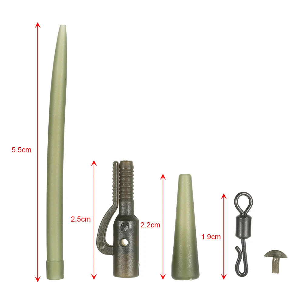 

50pc/10Set Terminal Carp Fishing Tackle Safety Lead Clips Pins Tail Rubber Tubes Anti Tangle Sleeves Quick Change Rolling Swivel