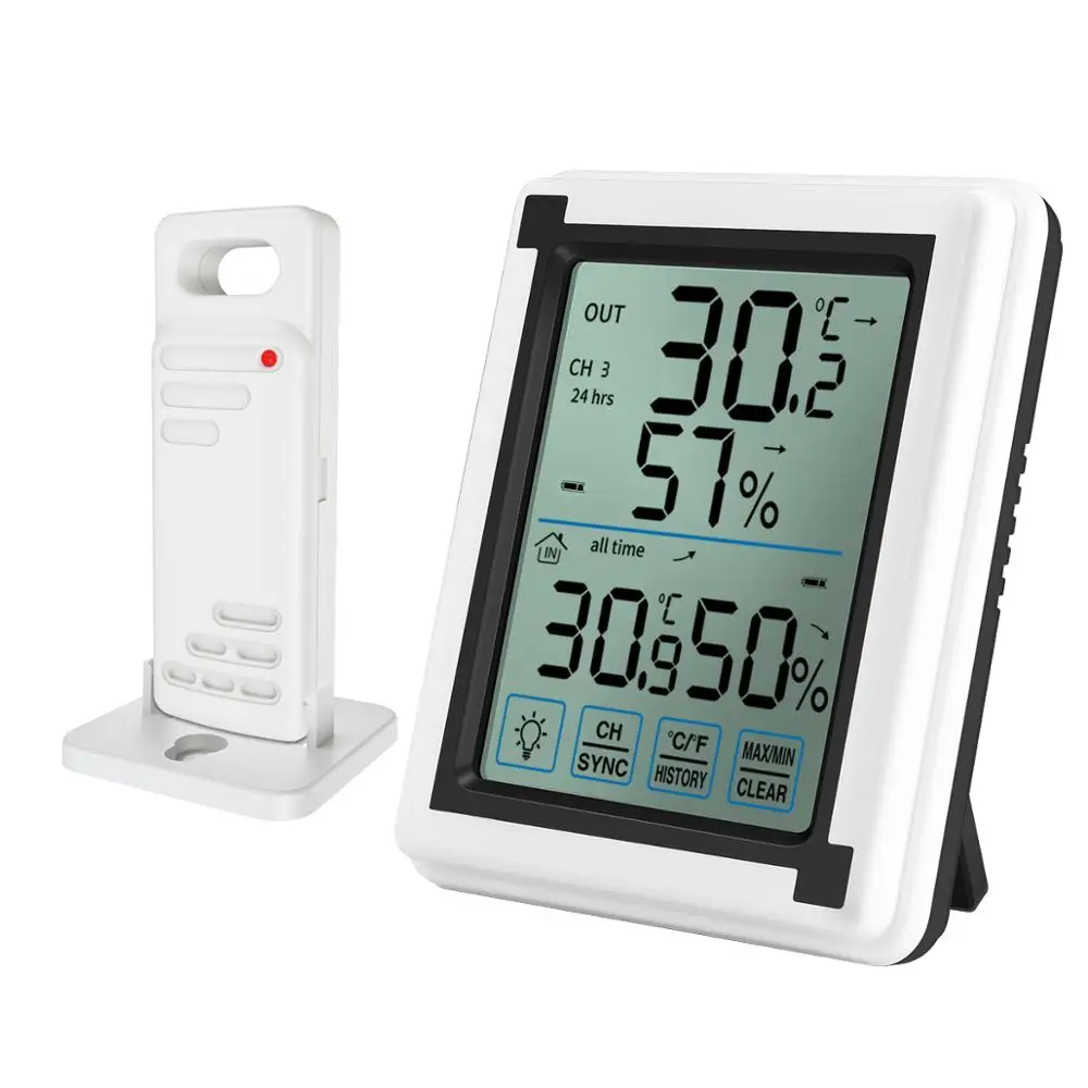Tanie ORIA cyfrowy bezprzewodowy termometr higrometr z ekranem dotykowym podświetlenie LCD
