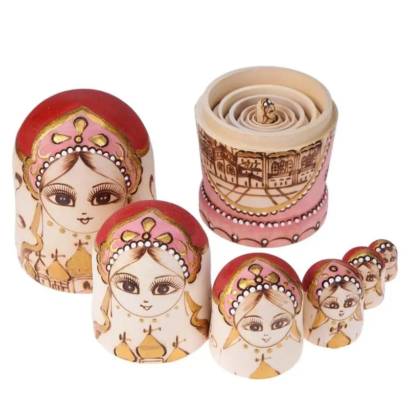 7 шт. русские Matryoshka деревянные матрешки замок Краска игрушка липа дерево чистая ручная работа церковь, замок для детей подарки на Рождество