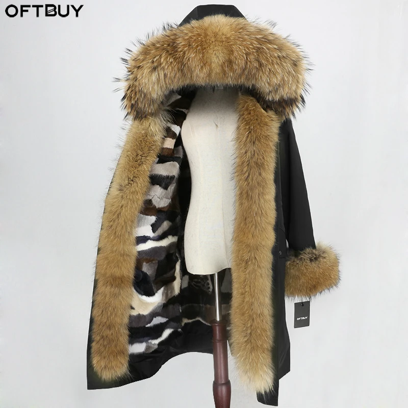 Женская парка со съемной подкладкой OFTBUY длинная непромокаемая из натурального