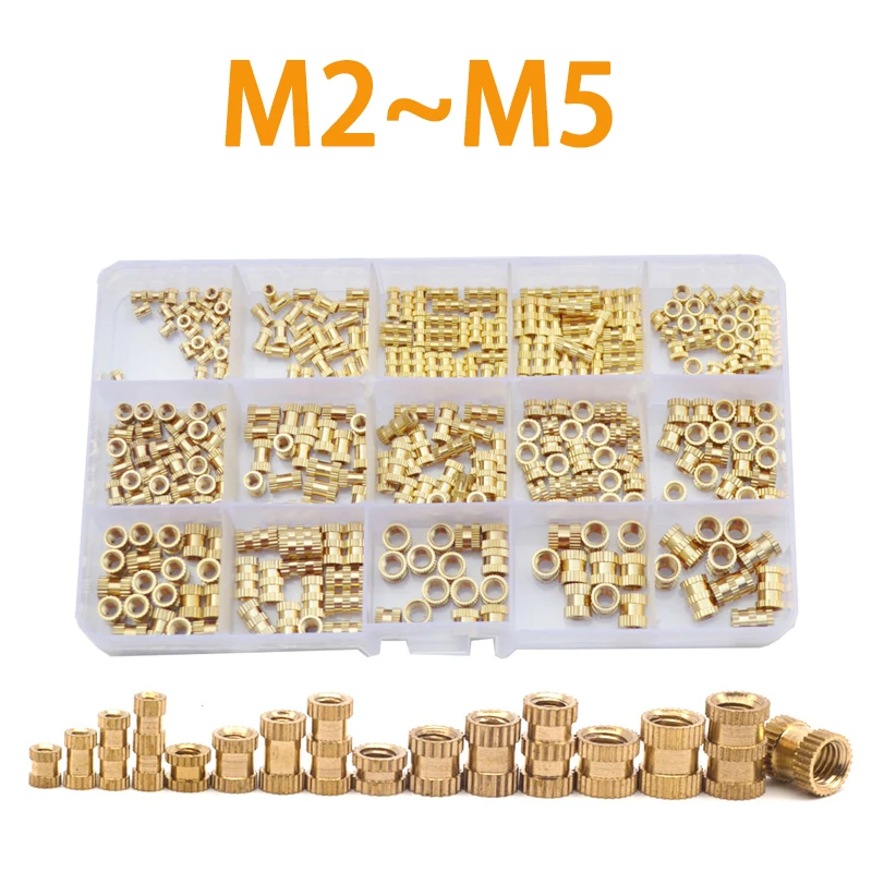 Latão Roscado Inserir Porcas Grupo Duplo Recartilhado Injetar Nozes Kit Bucha de Rosca de Cobre Parafuso Insere Kit de Reparação M2m3m4m5 330 Pcs