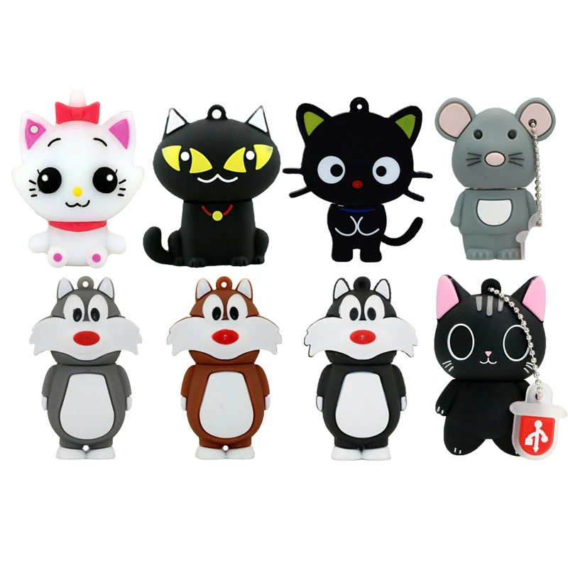 USB Flash Drive Animal Black White Cat Pen Drive Cartoon Pendrive  Mouse 8GB 16GB 32GB 64GB 128G USB 2.0 Flash Memory Stick Gift memory drive