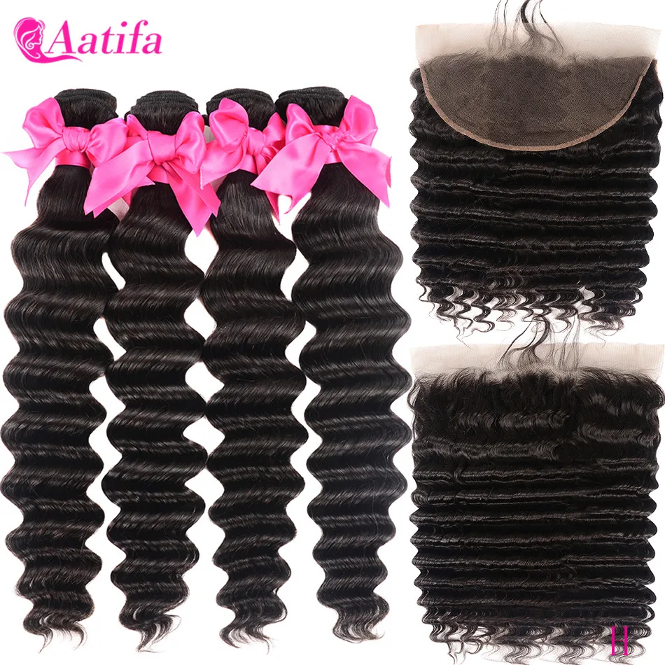 

Loose Deep Wave 4 Bundles With Frontal 4x4/13x4 Transparent Lace Frontal Brazilian Closure With Bundles Aatifa 100% Human Hair