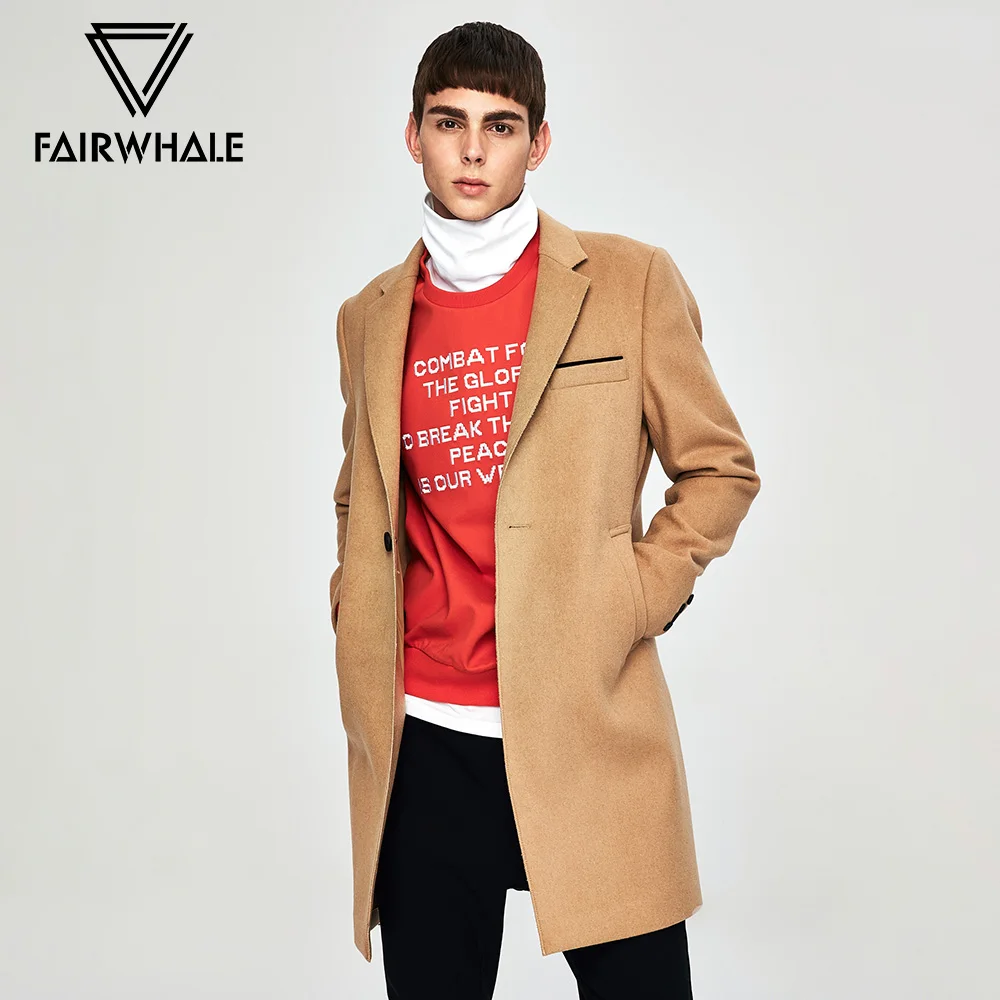 

Mark Fairwhale 2019 Winter causal Lapel Hkaki Wool Coat Men Fashion Soild Straight Single Button Long Coat 717416027003