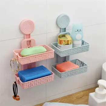 

Wall Mounted Self Adhesive Soap Dishes Sponge Draining Holder Seamless Sticker Bathroom Single Double Soap Storage Rack