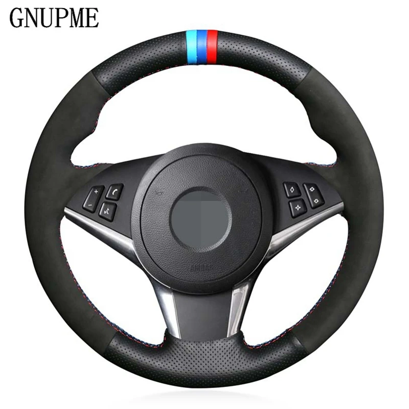 DIY Black Genuine Leather Car Steering Wheel Cover for BMW E64 2004-2010 E60 E61(Touring) 530d E63 2003-2010