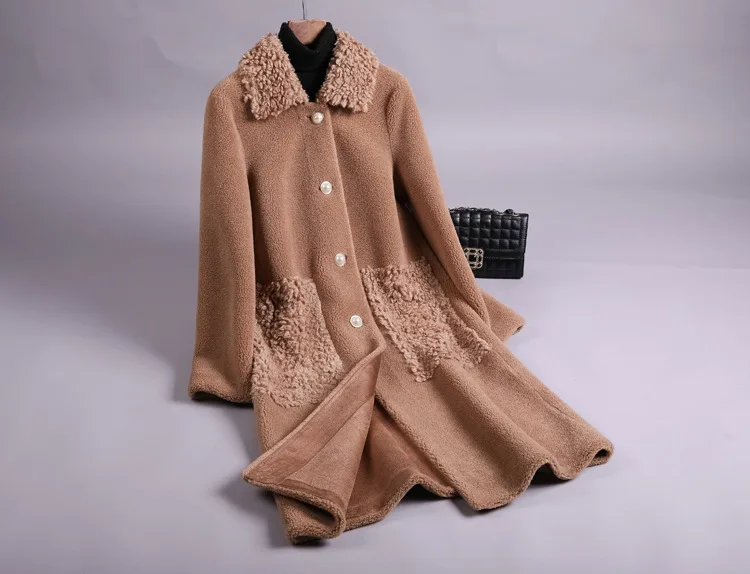 Fashion Sheep shearing Long Coat Women Winter Granule velvet Fur coat Women Overcoat New High quality Thick Warm Outerwear