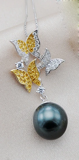 Black Pearl Necklace MeiBaPJ, 925 пробы, серебряная бабочка, Модный Ювелирный Набор, натуральный черный жемчуг, подвеска, кольцо, серьги, свадебные ювелирные изделия для женщин - Цвет камня: Black Pearl Necklace