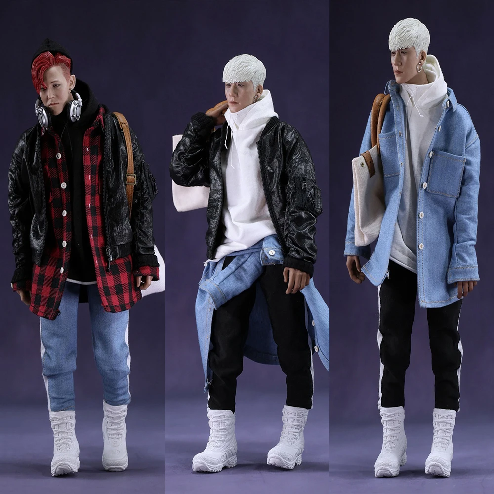 1 6 Men Fashion Flight Jacket Sets Leather Coat Jeans Boots Model For 12 Inches Bigbang Clothes Accessory Action Figures Aliexpress