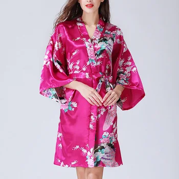 

Wedding Bride Bridesmaid Robe Floral Bathrobe Short Kimono Night Bath Robe