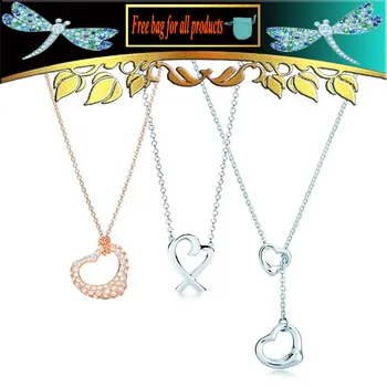 

Double Open Heart Pendant Necklaces for Women Girl Ladies Valentine Gift S925 Sterling silver 1:1 Luxury Jewelry