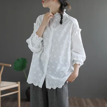 

Spring New Retro Lace Stand Collar Shirt Women's Three-dimensional Embroidered Loose Top shirts