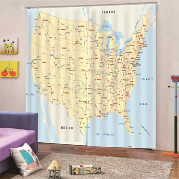 

America map Blackout Curtains for Bedroom Living Room High Shading Modern Curtains Window Blinds Drapes Custom Size