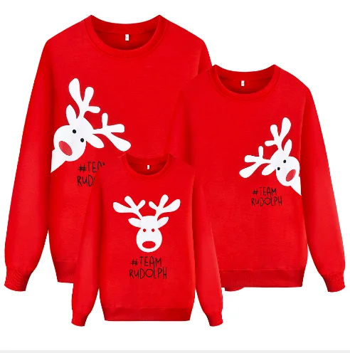 

Christmas Family Parent-child Deer Head Print Red Sweater Autumn Cotton Round Neck Long Sleeve Casual New Year Look