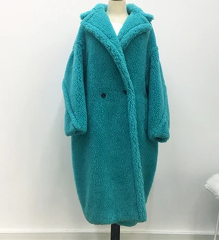 light blue Новое плюшевое пальто из натуральной шерсти для женщин, новая модная теплая меховая куртка из натуральной овечьей шерсти, зимняя верхняя одежда большого размера, шерстяная одежда размера плюс F1178 - Цвет: light blue