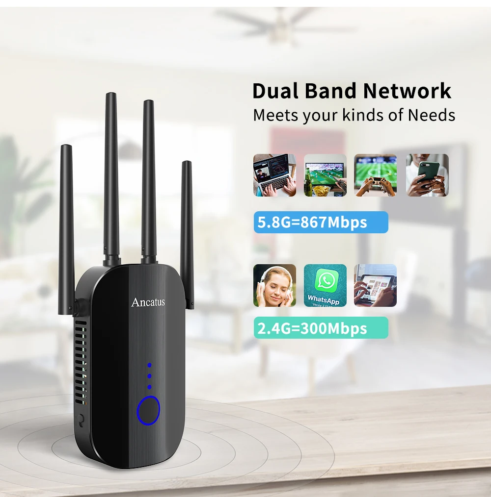 ANCATUS A2 AC1200 Repeater 5G Mạnh Mẽ Router 5Ghz Tín Hiệu Không Dây Mở Rộng 802.11ac