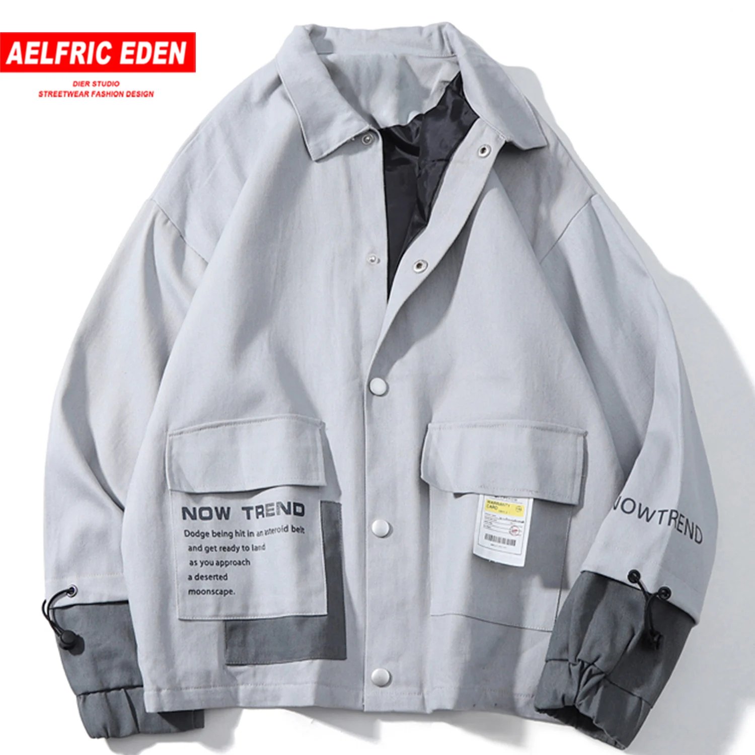 Aelfric Eden Letter Printed Patchwork Pockets Mens Jackets 2019 Autumn Harajuku Vintage Tops Streetwear Casual Cotton Male Coats |