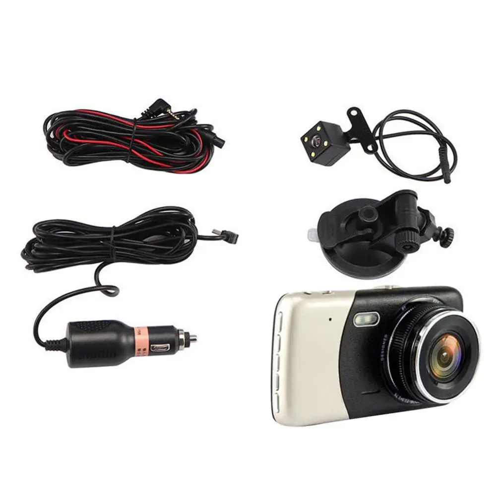 Dashcam " lcd ips Двойной объектив Автомобильный видеорегистратор FHD 1080P камера на приборной панели 170 градусов Автомобильный видеорегистратор для вождения автомобиля видеорегистратор ночного видения - Название цвета: Черный