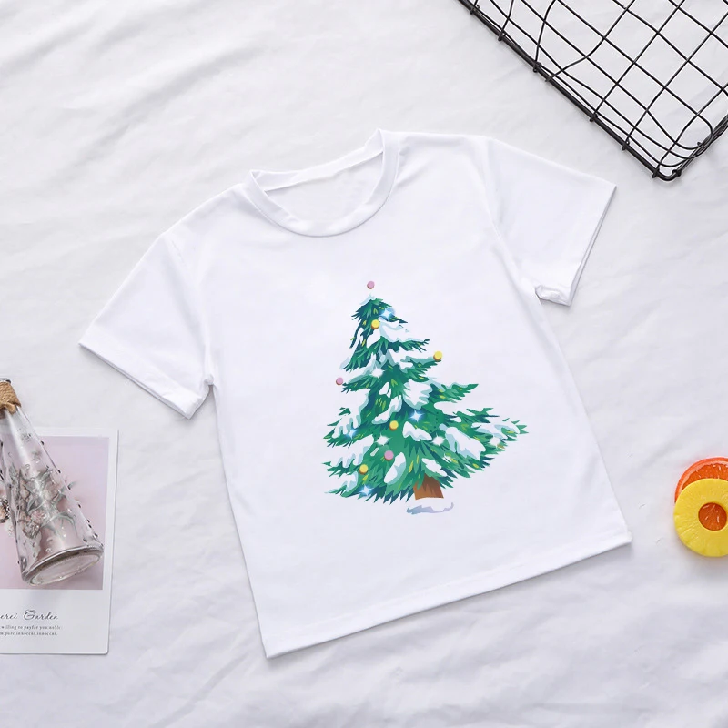 НОВАЯ РОЖДЕСТВЕНСКАЯ рубашка милые детские футболки для мальчиков с изображением дерева и звезды модная футболка для девочек футболка для отдыха с круглым вырезом в стиле Харадзюку