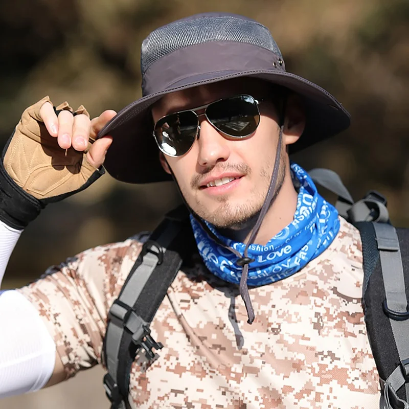 

Outdoor fishing Bucket Hat Lightweight Quick Drying Folding Sunshade Outdoor Fisherman Cap With Chin String